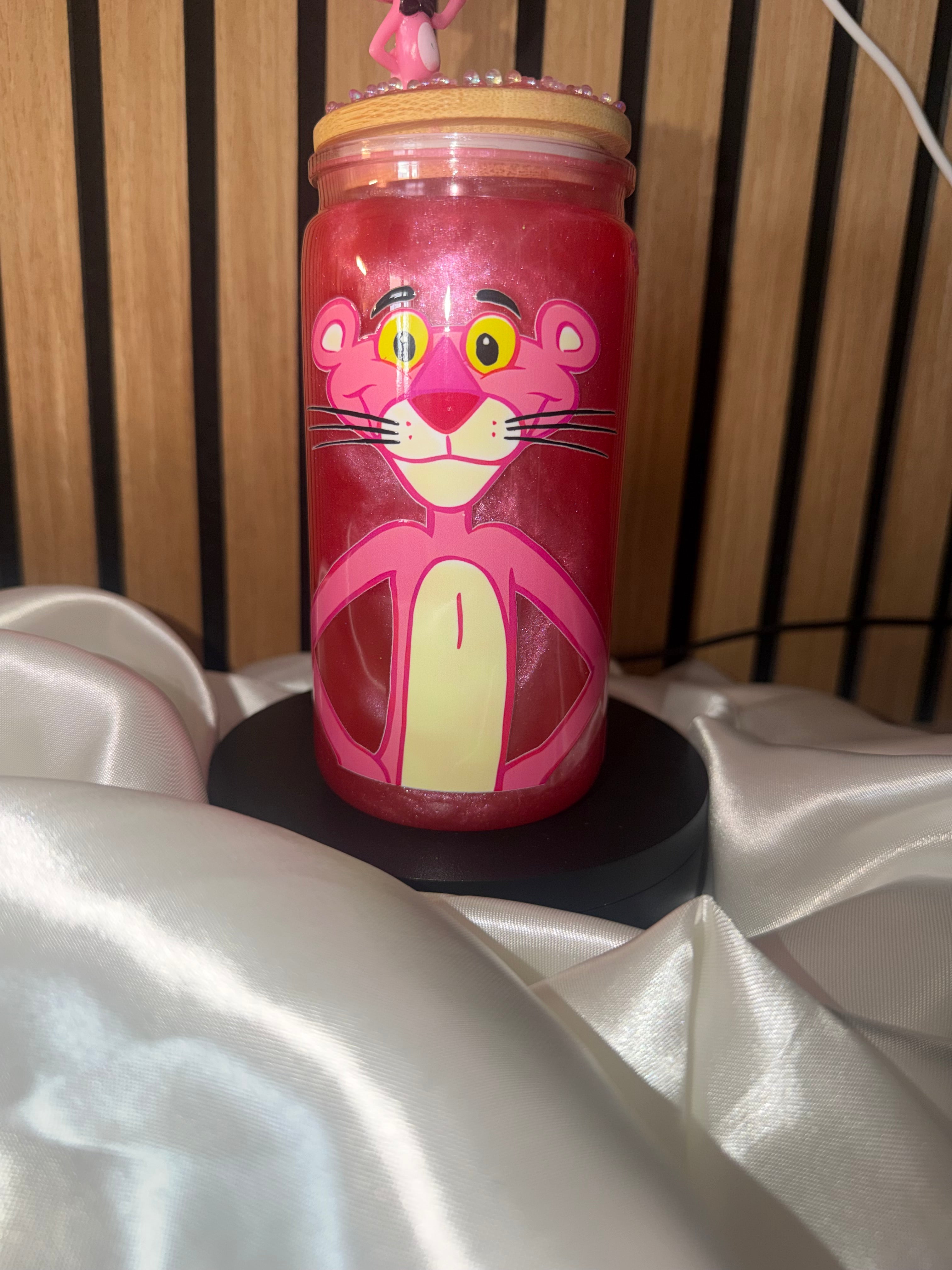 🩷 Gobelet Snowglobe « Effet Cat Eye » – Panthère Rose