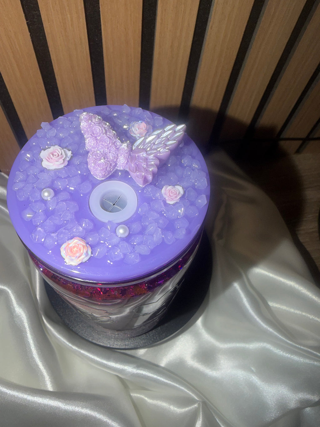🦋 Gobelet Snowglobe « Effet Paillettes Suspendues » – Papillons & Fleurs